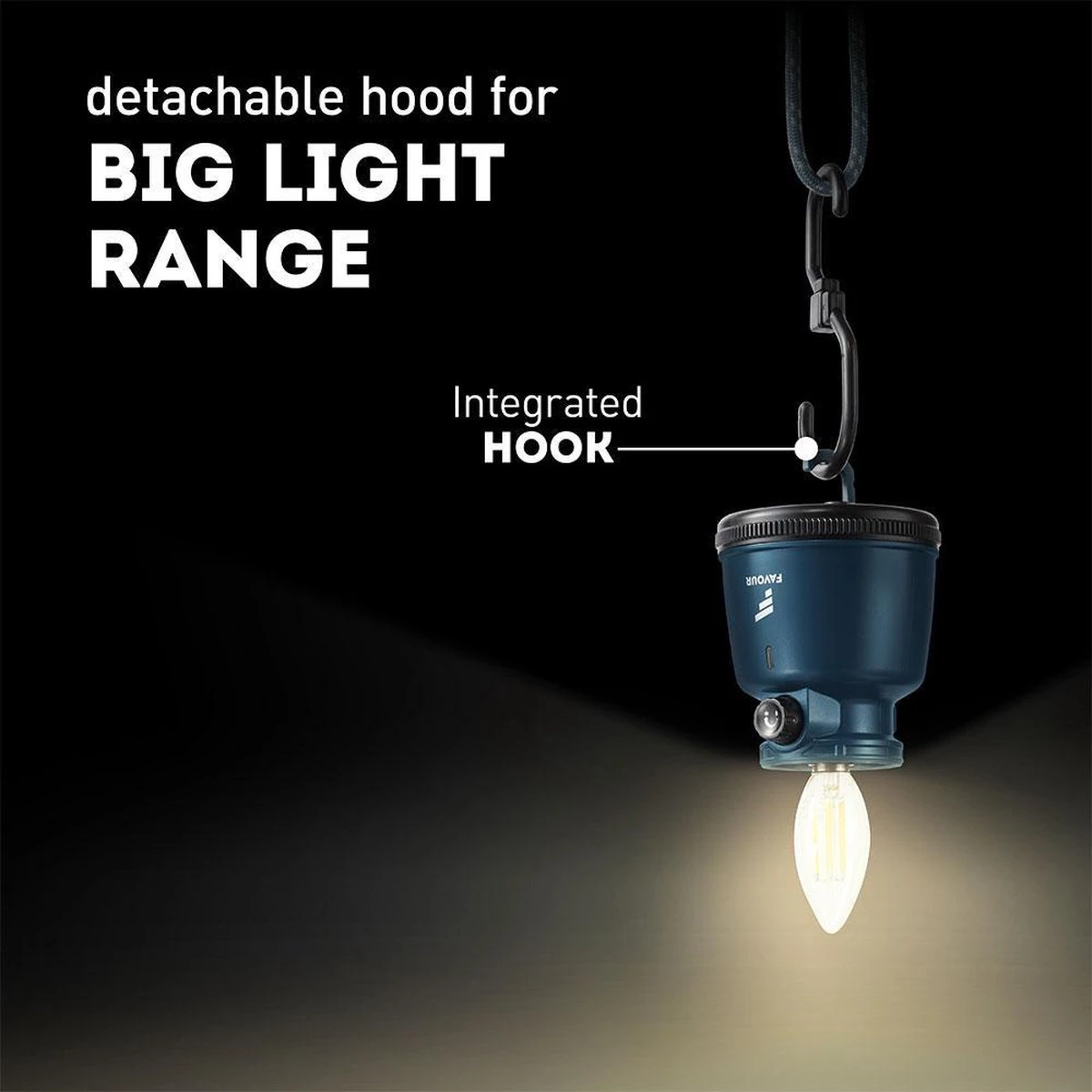 Favour L0818 Retro Camping Lamp Oplaadbaar LED, 320 Lumen, IP64 Waterdicht, Draagbare Kampeerlamp, Tentlamp, Acculamp, Traploos Dimbare Lamp Incl. Kaarslicht-modus, Blauw - Afbeelding 9