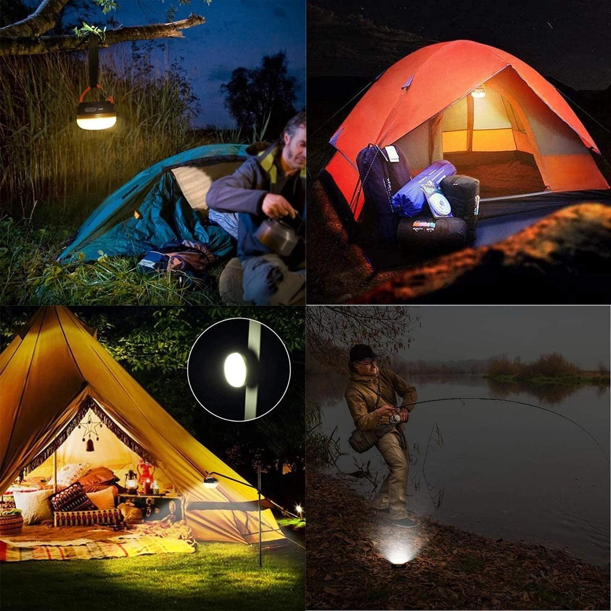 Albrillo Campinglamp LED 2 Stuks Campinglantaarn USB Oplaadbaar Campinglicht, 3 Modi Waterdicht Met 1800mAh Powerbank LED Campinglantaarn Tentverlichting Voor Vissen, Wandelen, Kamperen, Noodgevallen - Afbeelding 4