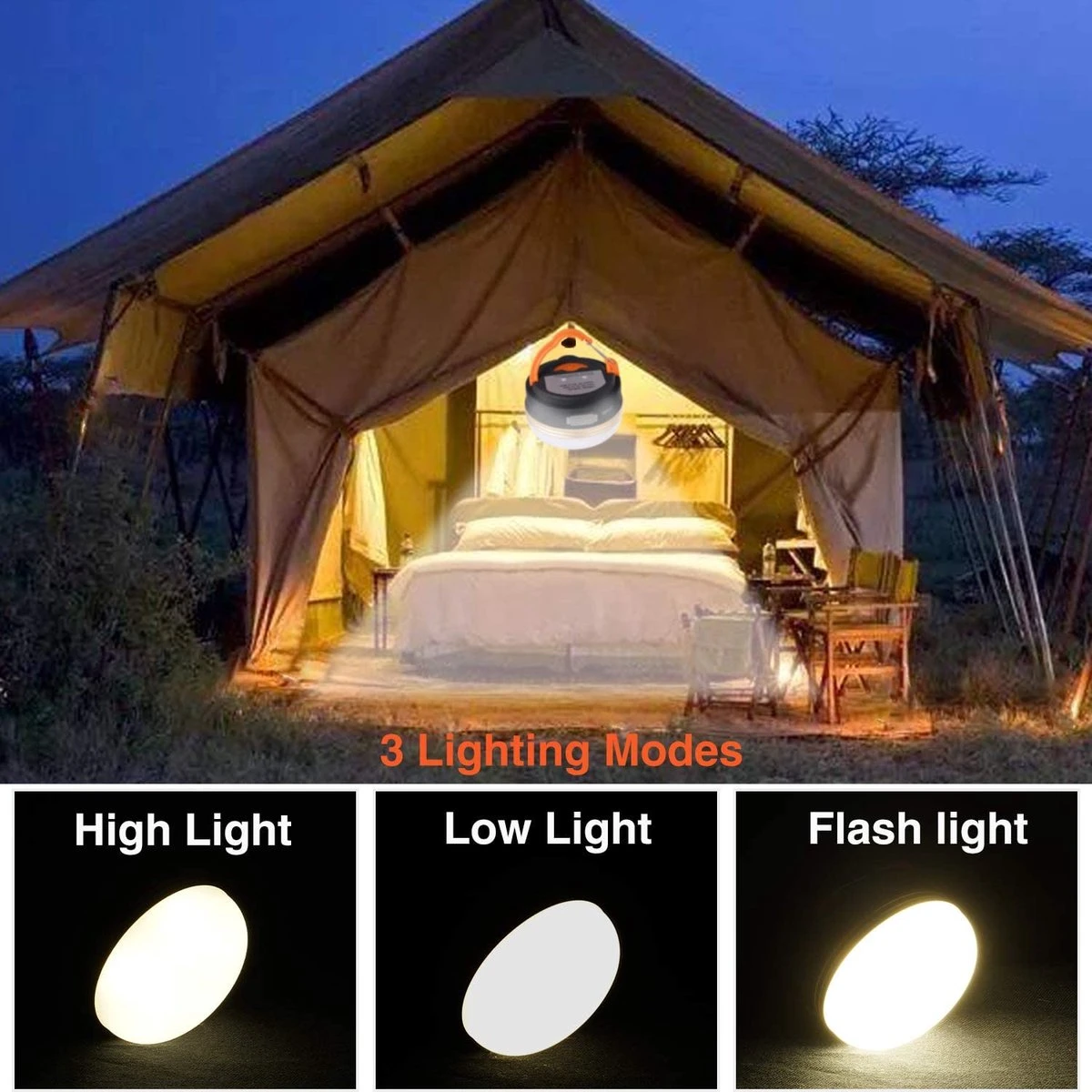 Albrillo Campinglamp LED 2 Stuks Campinglantaarn USB Oplaadbaar Campinglicht, 3 Modi Waterdicht Met 1800mAh Powerbank LED Campinglantaarn Tentverlichting Voor Vissen, Wandelen, Kamperen, Noodgevallen - Afbeelding 7