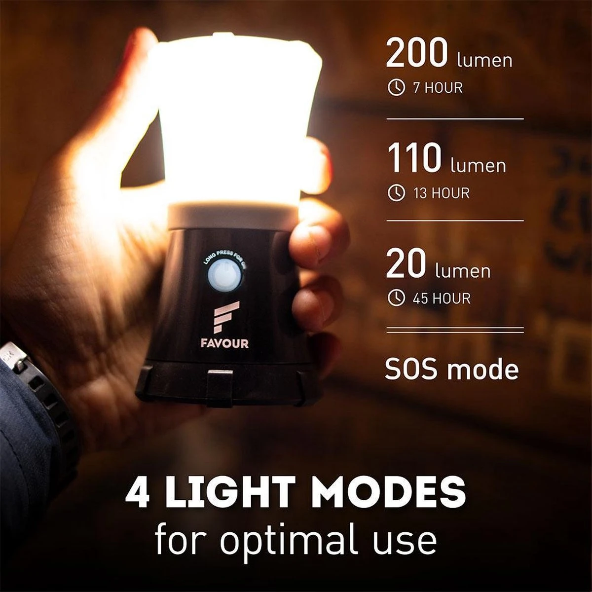 Favour L0717 Camping Lamp Oplaadbaar LED, 200 Lumen, IPX7 Waterdicht, Drijvend, Schokbestendig, Draagbare Kampeerlamp, Tentlamp, Vislamp, Geïntegreerde Oplaadbare Batterij - Afbeelding 8