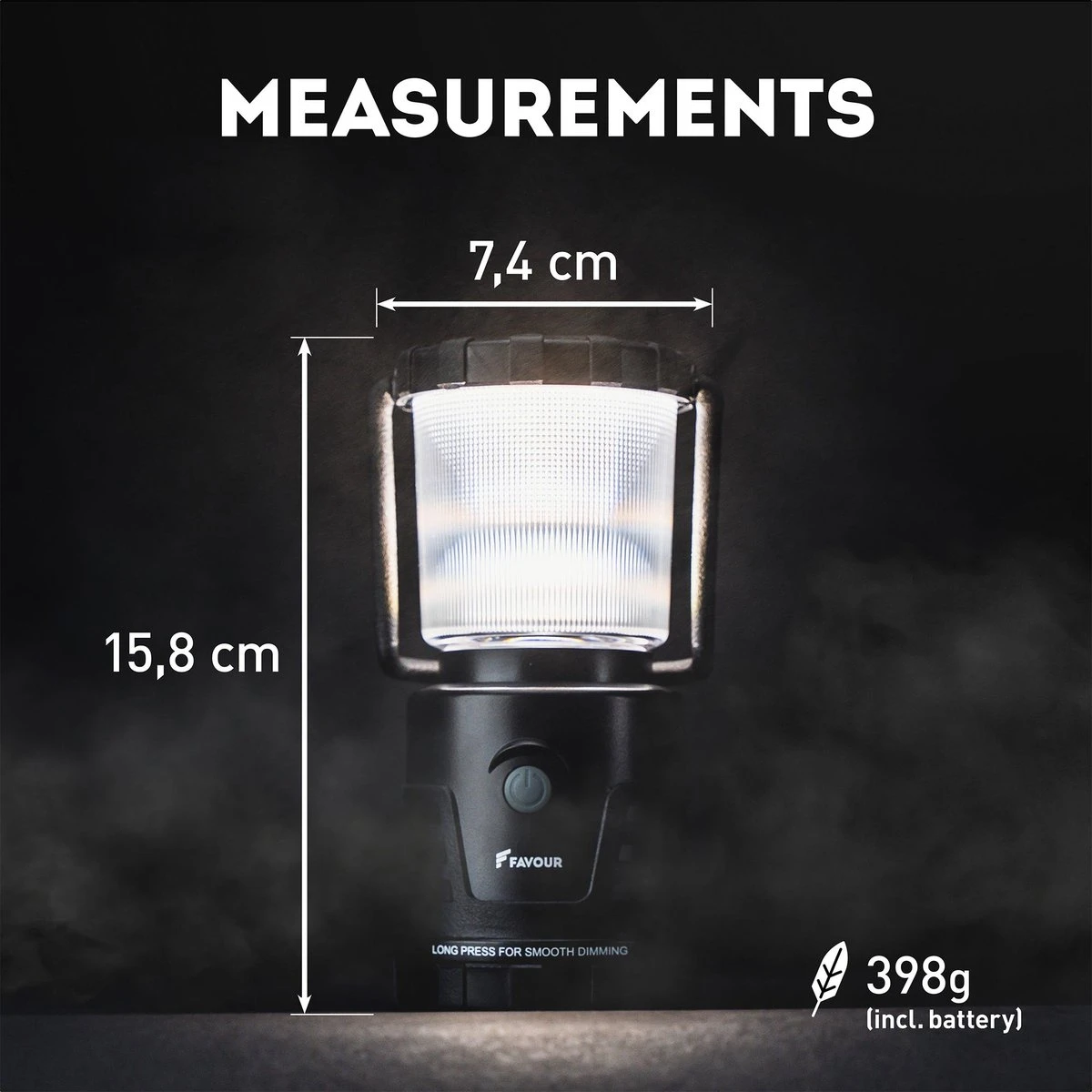 Favour L1061 Camping Lamp LED, 875 Lumen, IP64, Waterdicht, Draagbare Kampeerlamp, Tentlamp, Schokbestendig, 4 Verschillende Lichtmodi Incl Kaarslicht-modus, Afneembaar Deksel, Handig & Compact Formaat - Afbeelding 2