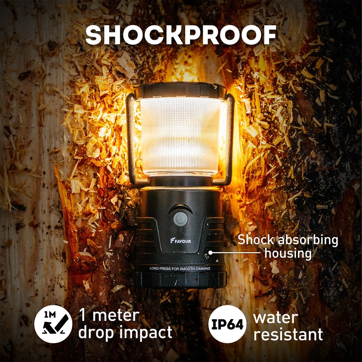 Favour L1061 Camping Lamp LED, 875 Lumen, IP64, Waterdicht, Draagbare Kampeerlamp, Tentlamp, Schokbestendig, 4 Verschillende Lichtmodi Incl Kaarslicht-modus, Afneembaar Deksel, Handig & Compact Formaat - Afbeelding 10