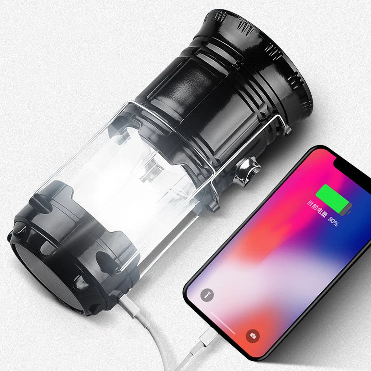 Merkloos Xtraworks - Multifunctionele Solar LED Campinglamp Met Handvatten - IPX 45 Waarde, USB-lader En Powerbank - Mat Zwart - Afbeelding 8