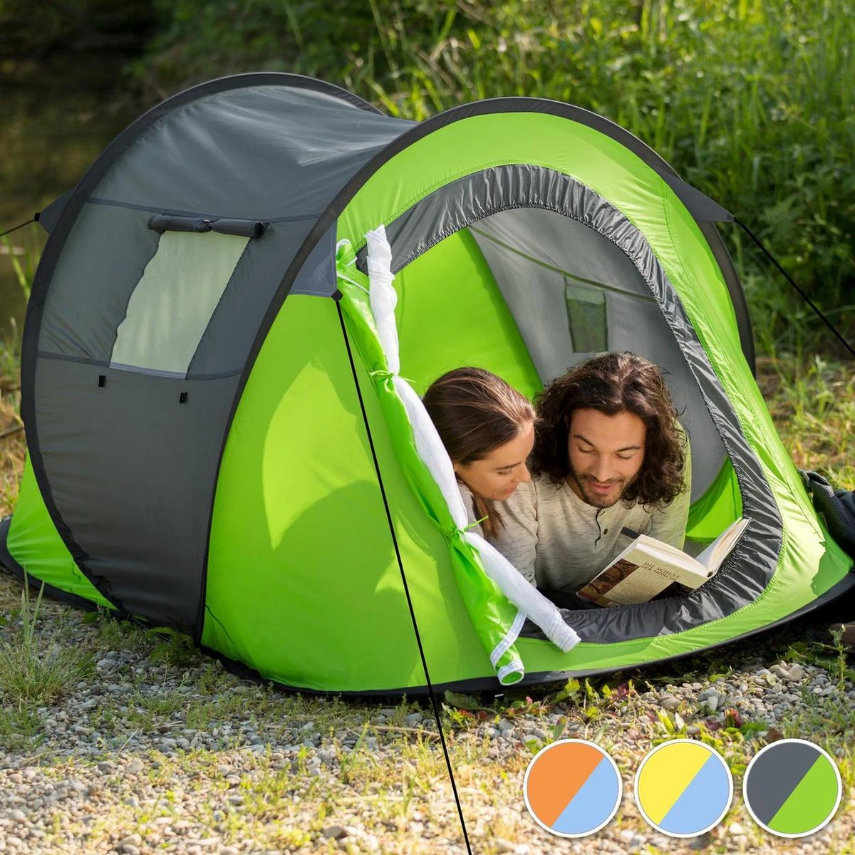Pop Up Tent Waterkolom 1500 Mm/Cm² - Blauw - 2 Persoons - Afbeelding 3