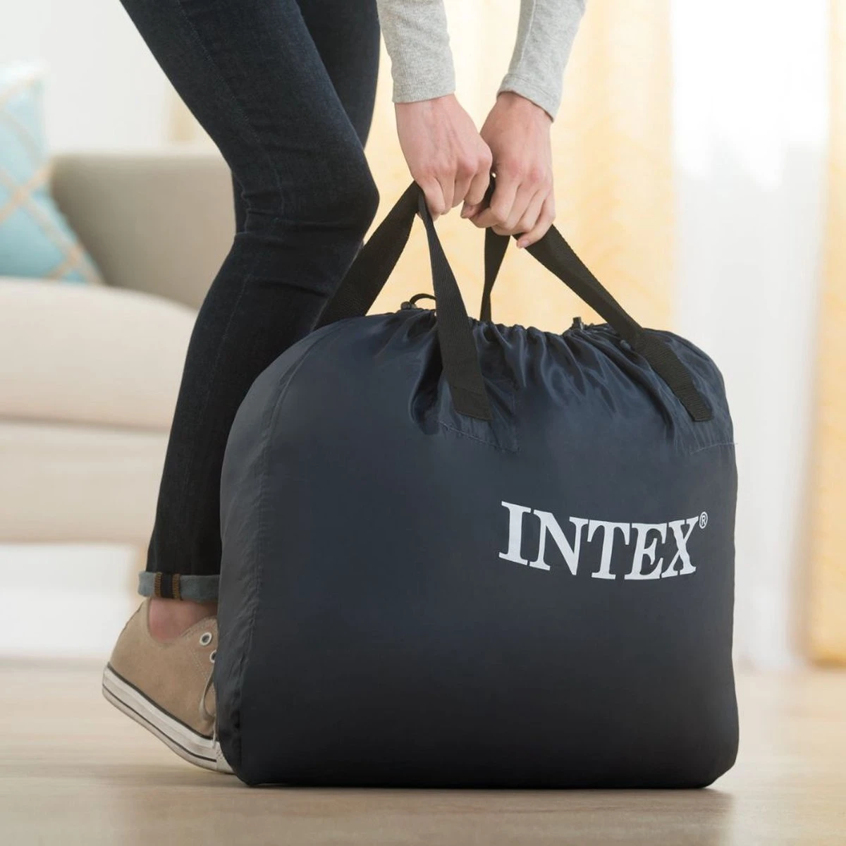 Intex Luchtbed - 1-Persoons - 99 X 191 X 46 Cm - Grijs - Met Ingebouwde Pomp, Hoeslaken Antraciet En Reparatieset - Afbeelding 6