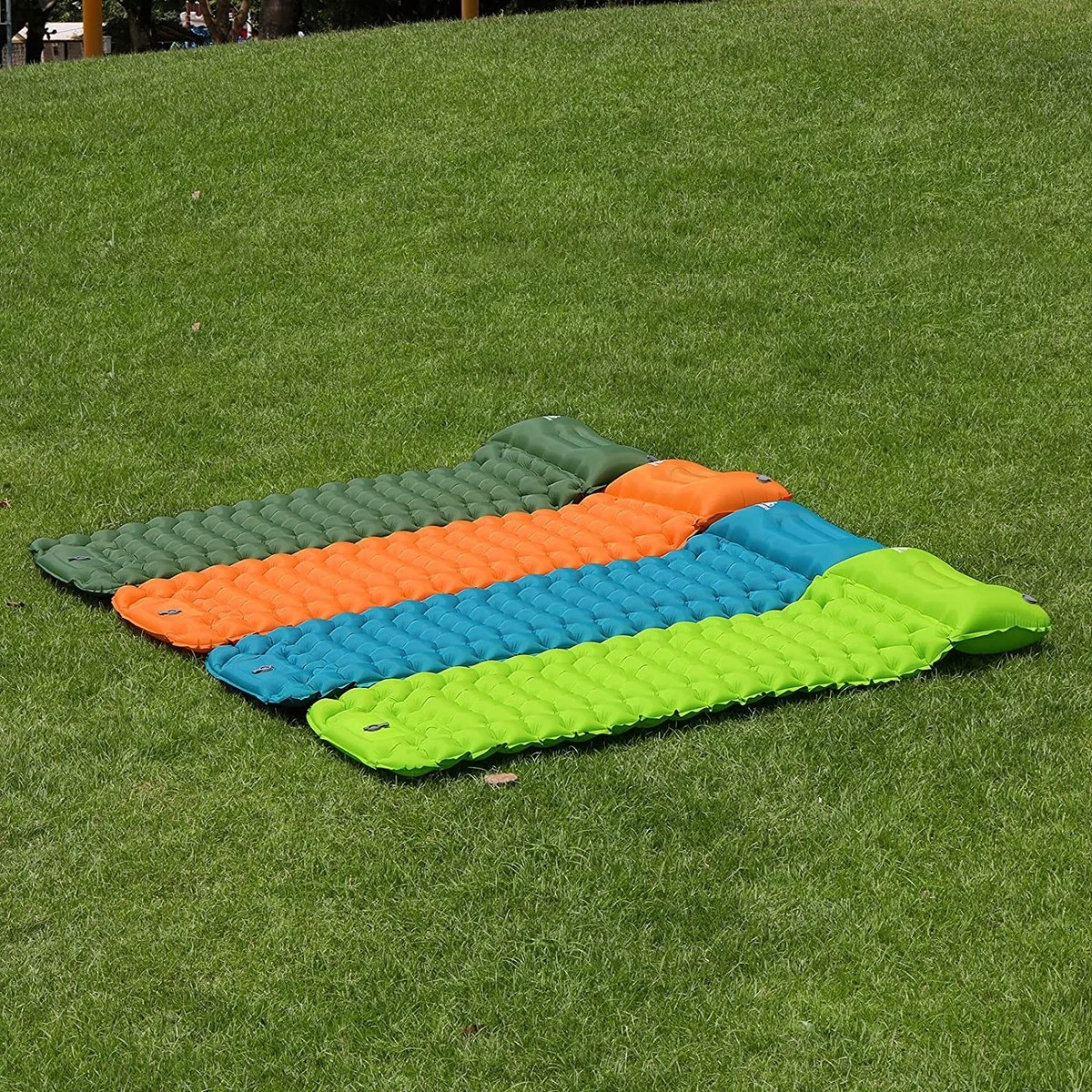 LVNRIDS Isomat, Zelfopblazend, Ultralicht, Luchtmatras, Camping, Zelfopblaasbaar, Opblaasbaar Matras, 3,9 Inch Dik, Met Voetperspomp En Kussen, Voor Camping, Reizen, Outdoor, Wandelen, Strand, Oranje - Afbeelding 7