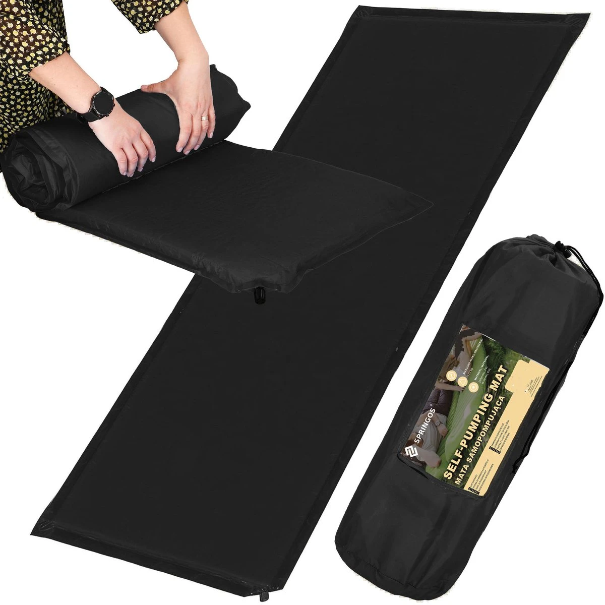 Springos Slaapmat | Zelfopblazend | 180 Cm | Inclusief Hoes | Zwart - Afbeelding 5