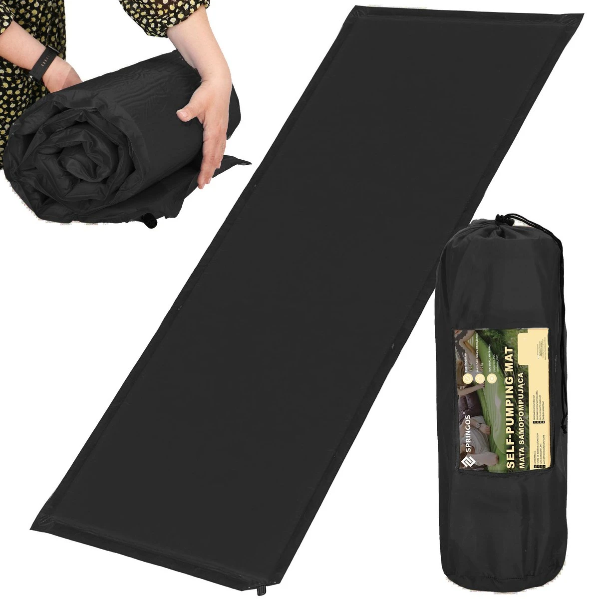 Springos Slaapmat | Zelfopblazend | 180 Cm | Inclusief Hoes | Zwart - Afbeelding 10