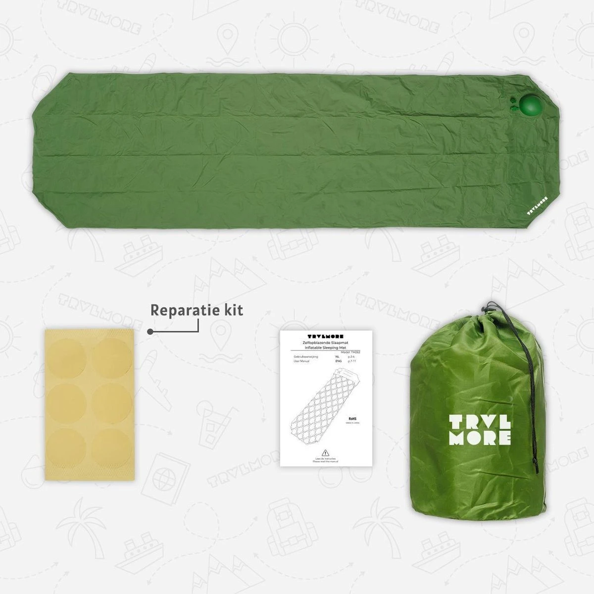 TRVLMORE Slaapmat - Zelfopblazend - 1 Persoons - Ingebouwde Pomp En Kussen - Groen - Afbeelding 5