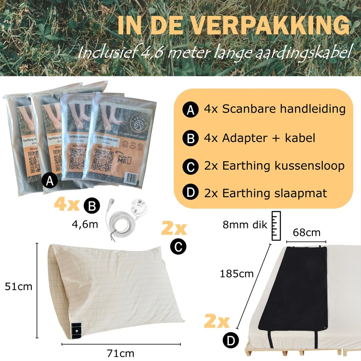 Earthle Volledige Earthing Tweepersoons Aardingsset - 2x Slaapmat + 2x Kussensloop - Aardingsmat - Aarden - Earthing Mat - Aarding - Grounding Mat - Kussensloop - Aardingskussensloop - Combo Deal - Afbeelding 2
