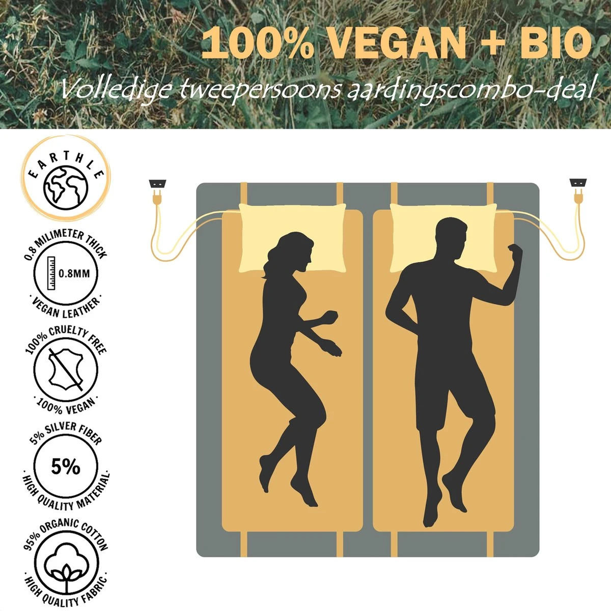 Earthle Volledige Earthing Tweepersoons Aardingsset - 2x Slaapmat + 2x Kussensloop - Aardingsmat - Aarden - Earthing Mat - Aarding - Grounding Mat - Kussensloop - Aardingskussensloop - Combo Deal - Afbeelding 6