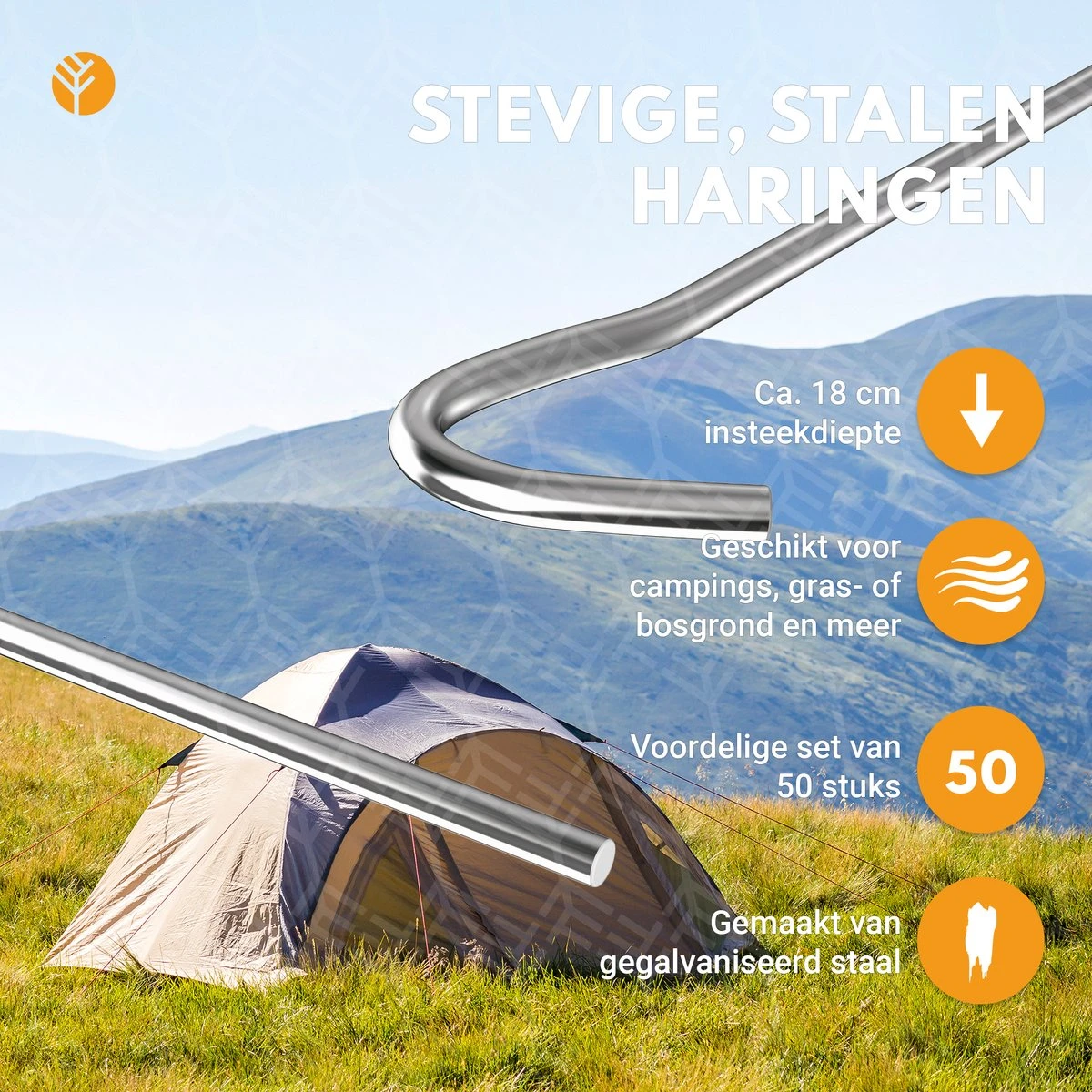 Stalen Haringen Set Van 50st. - Premium Staal - Grondanker - Tent Haring - Grondhaken - Tent Spijker - 20cm Lang - 3cm Haak - 3,5mm Premium Dikte Tentharing - Groots® - Afbeelding 3