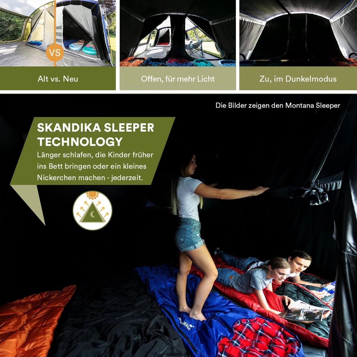 Skandika Nimbus Sleeper 12 Tent – Koepeltenten – 12 Persoons Familietent - Campingtent – Muggengaas – Sleeper Technology (3 Extra Donkere Slaapcabines) – 760 X 630 X 215 Cm (LxBxH) – 5000 Mm Waterkolom – Camping, Tuin – Kamperen – Blauw/wit - Afbeelding 3