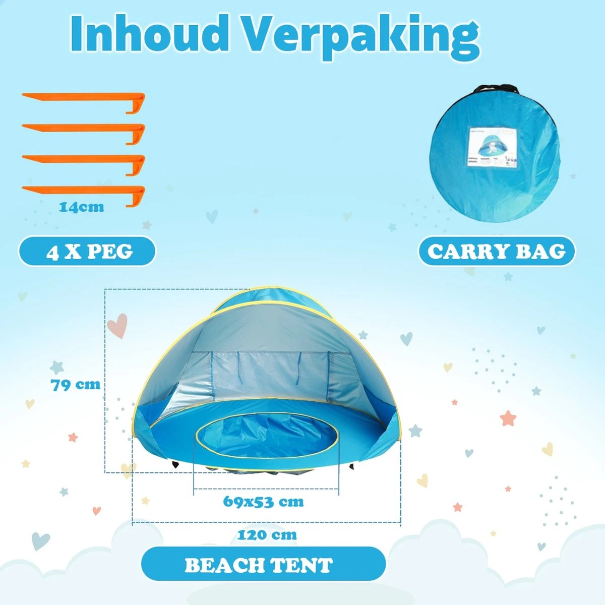 Seidon Strandtent Baby - Pop Up Tent - UV Bescherming - Baby En Kind - Waterdicht - Zwembadje - UV Bescherming - Afbeelding 3