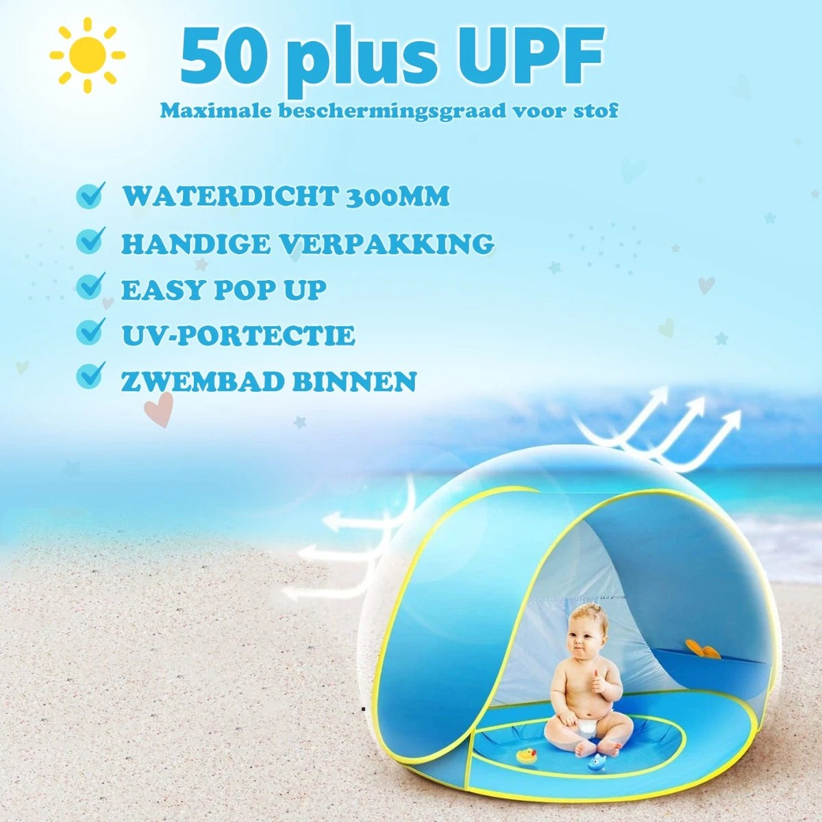 Seidon Strandtent Baby - Pop Up Tent - UV Bescherming - Baby En Kind - Waterdicht - Zwembadje - UV Bescherming - Afbeelding 9