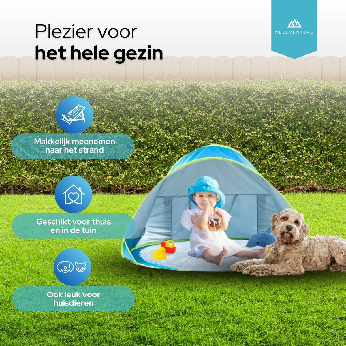 Needventure Baby Strandtent - Pop Up Tent - Windscherm Strand - Camping Strandtentje - Speeltent - Blauw - Afbeelding 2