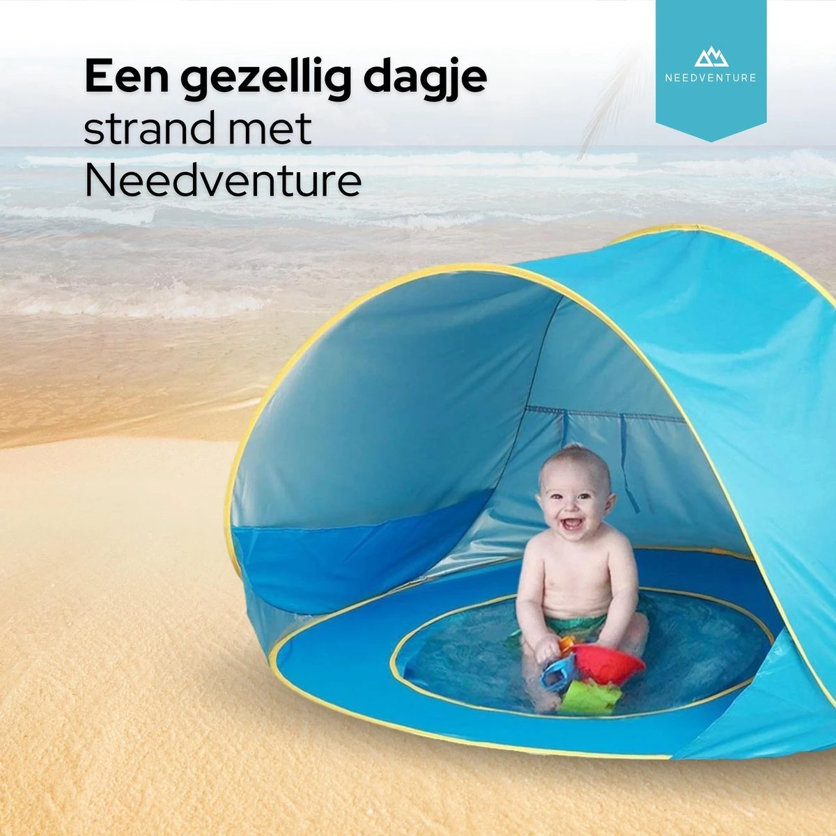 Needventure Baby Strandtent - Pop Up Tent - Windscherm Strand - Camping Strandtentje - Speeltent - Blauw - Afbeelding 3
