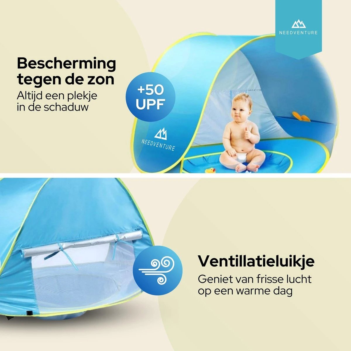 Needventure Baby Strandtent - Pop Up Tent - Windscherm Strand - Camping Strandtentje - Speeltent - Blauw - Afbeelding 4