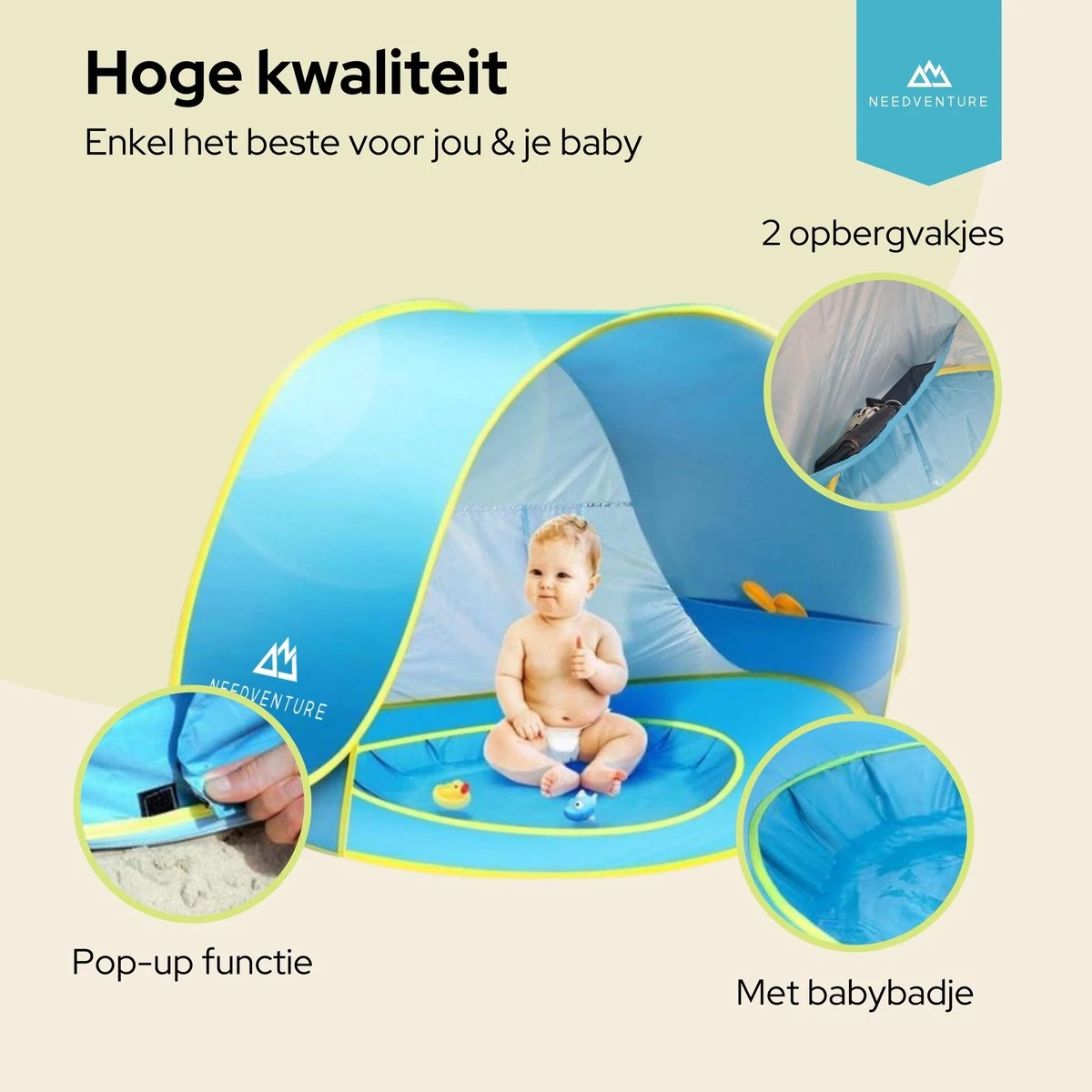 Needventure Baby Strandtent - Pop Up Tent - Windscherm Strand - Camping Strandtentje - Speeltent - Blauw - Afbeelding 5