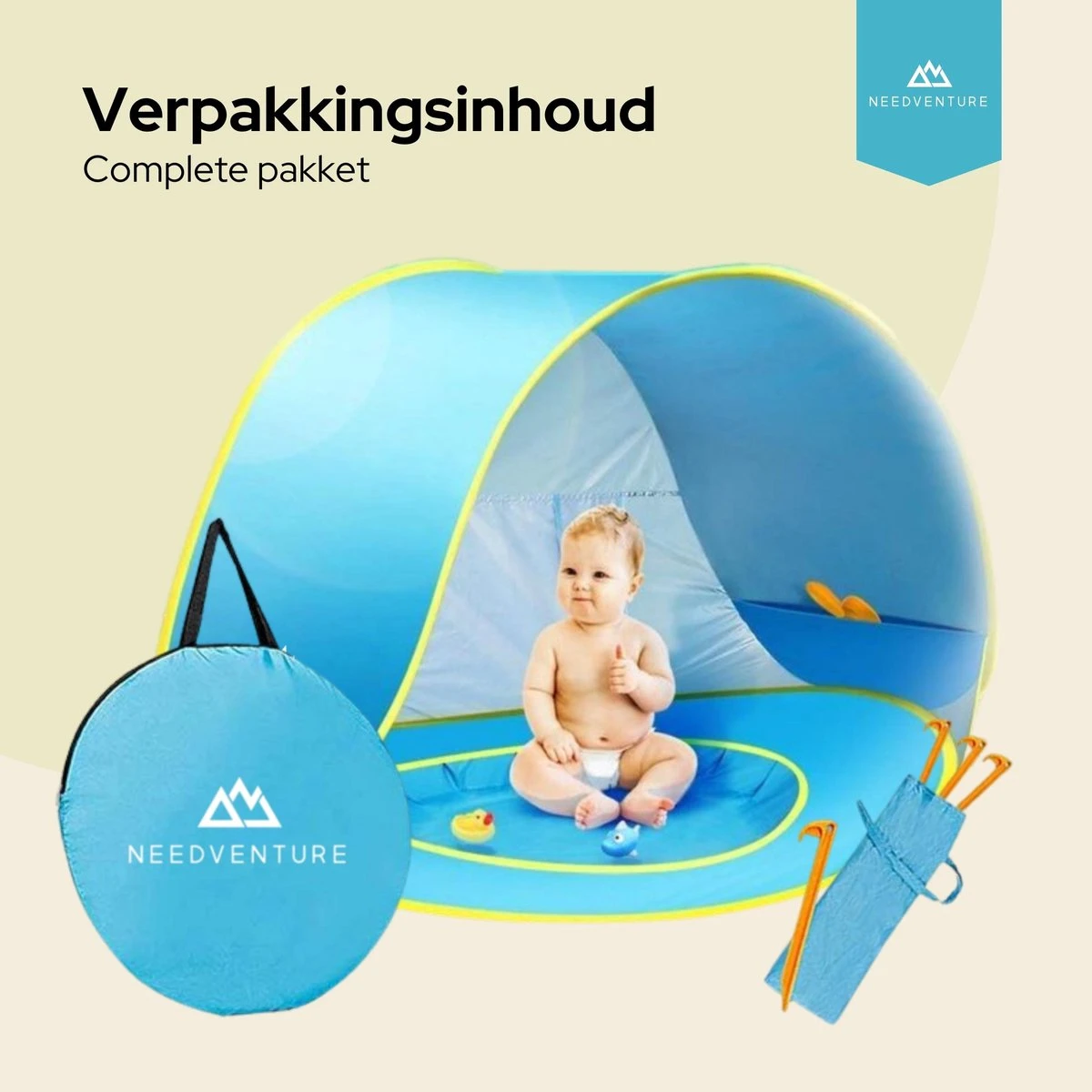 Needventure Baby Strandtent - Pop Up Tent - Windscherm Strand - Camping Strandtentje - Speeltent - Blauw - Afbeelding 6