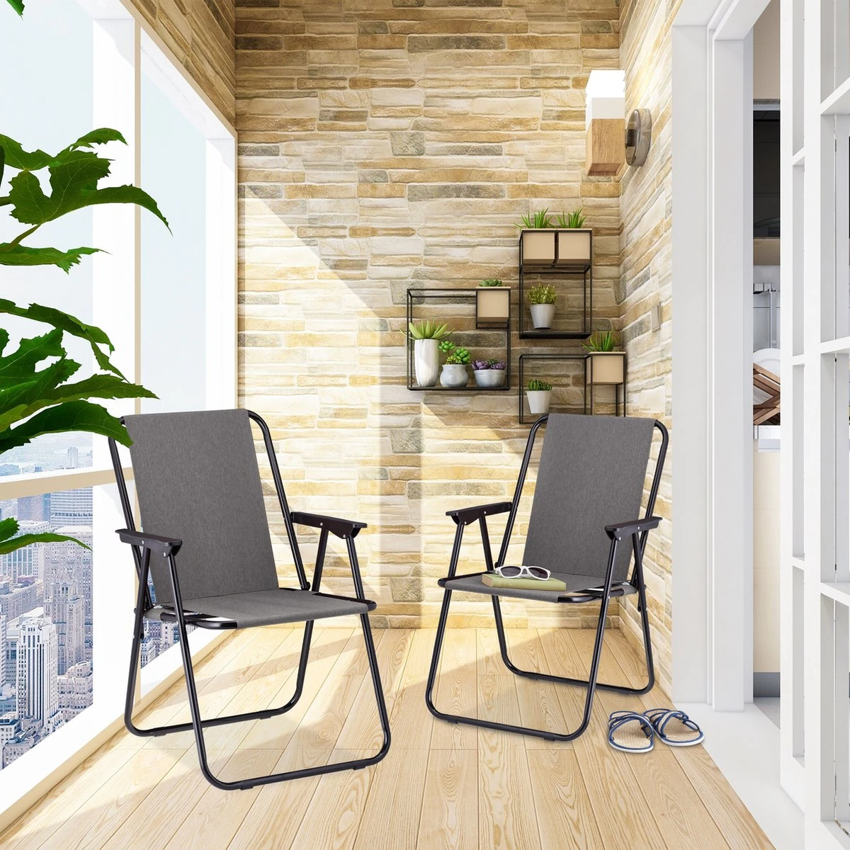 Relaxdays Campingstoel Inklapbaar Set Van 2 - Klapstoel 100 Kg - Visstoel Met Armleuningen - Grijs - Afbeelding 3