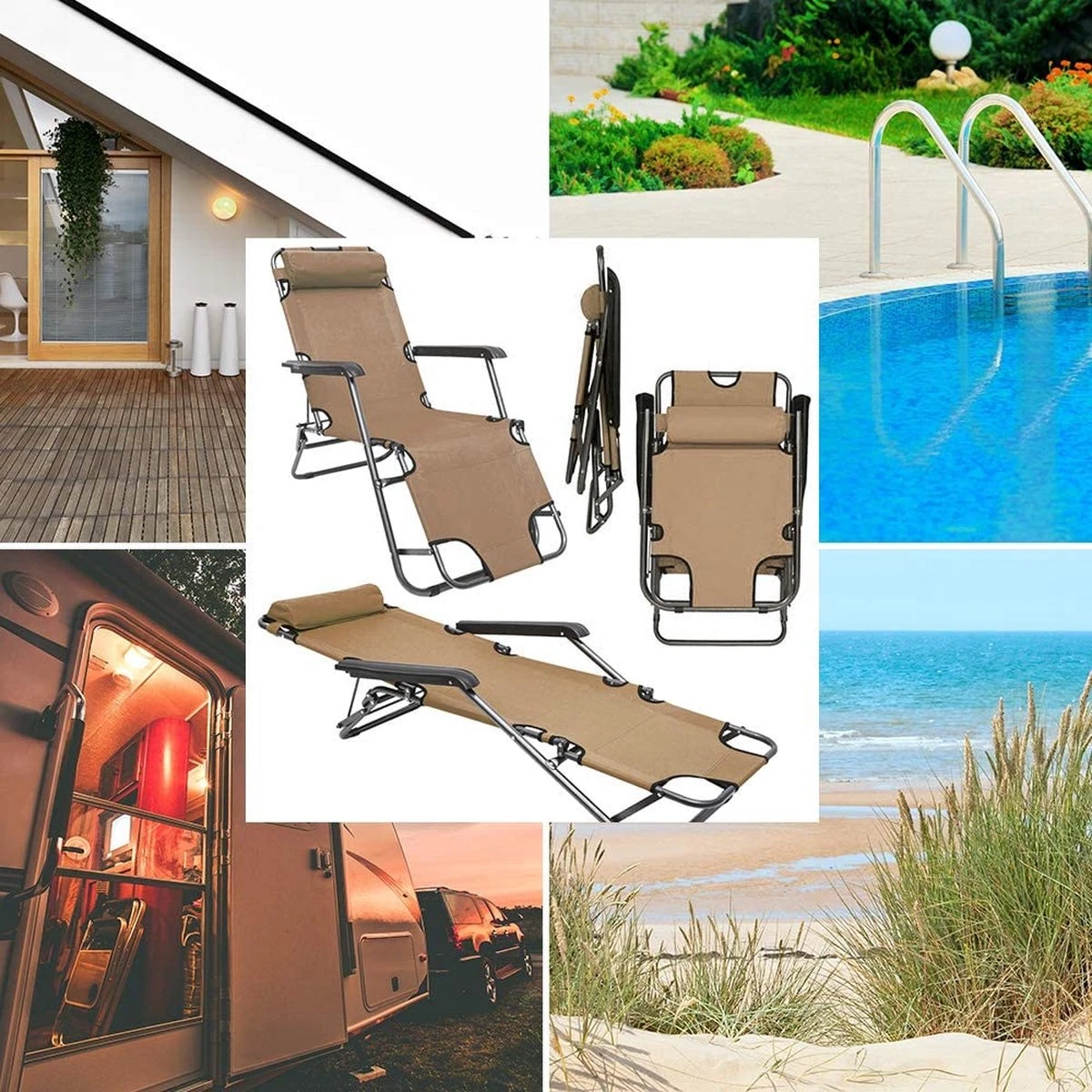 Ligstoel Opvouwbaar 155x60cm - Lichte Ligbed Relaxstoel Tuinstoel Campingstoel Strandstoel - Afbeelding 13