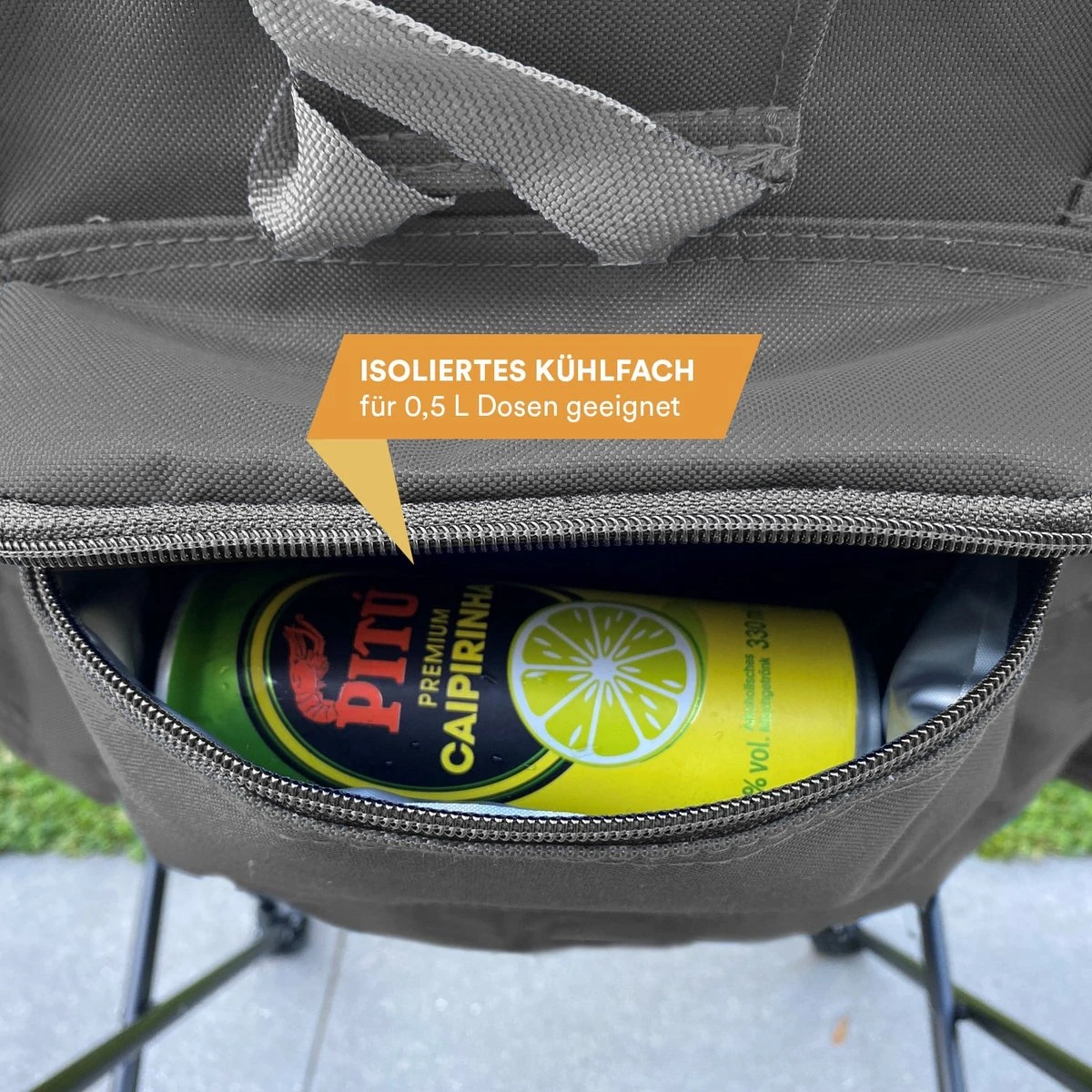 Skandika Moonchair Sirkka – Campingstoelen – Klapstoel – Vouwstoel – Kampeerstoel - Grote, Comfortabele, Campingstoel Opvouwbaar, Gepolsterd, Koelvak, Drinkhouder, Draaggreep En Draagtas, Antislipvoetjes - Max. 150 Kg – Zwart/grijs - Afbeelding 2