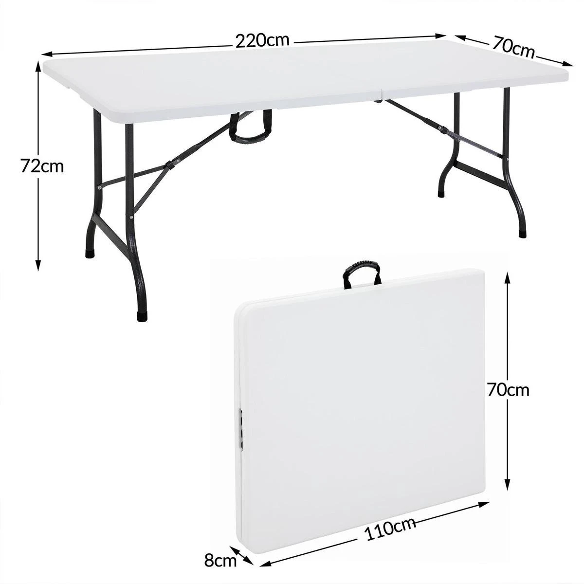 Casaria Tuintafel Opvouwbaar – Met Draaggreep 220x70 Cm – Wit - Afbeelding 10