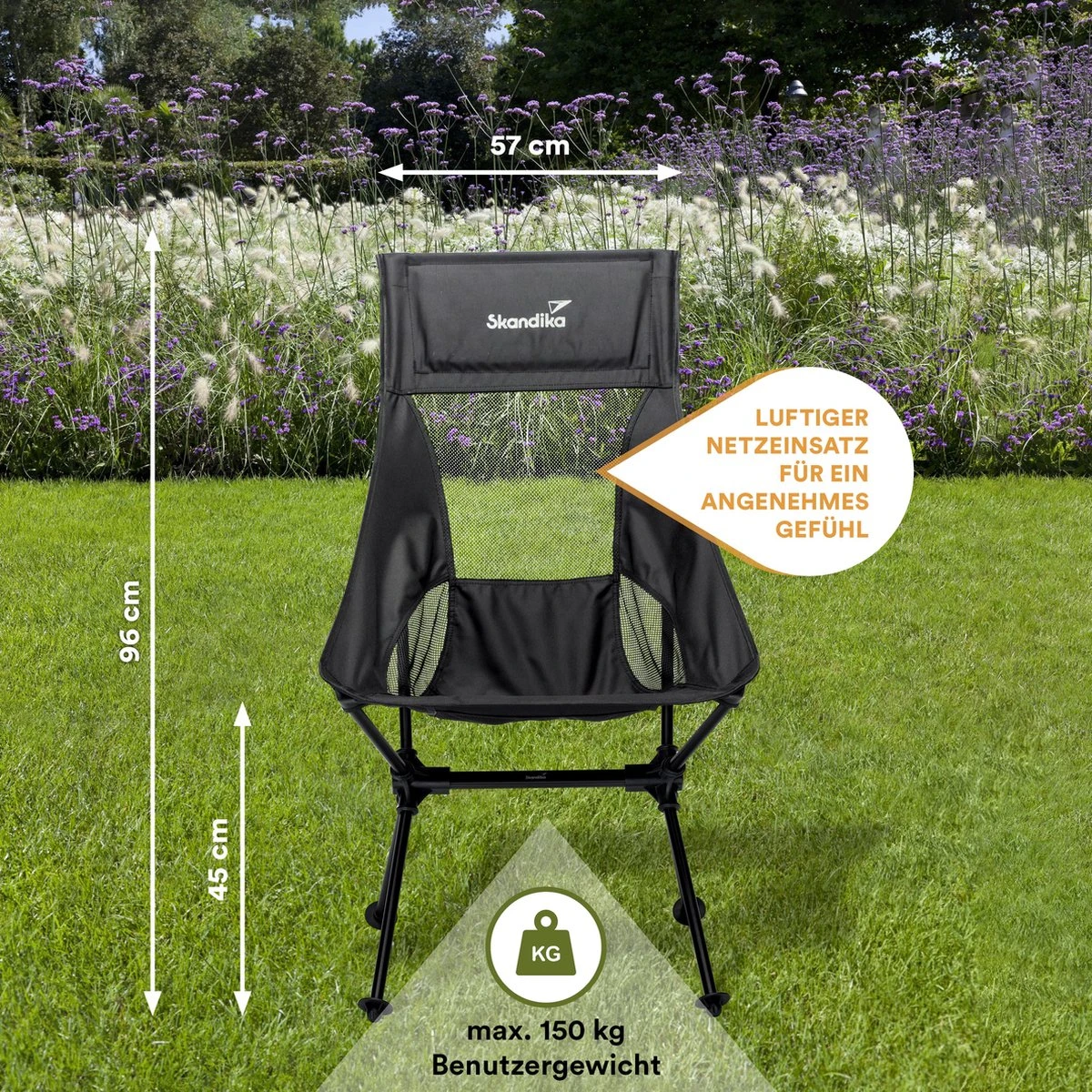 Skandika Campingstoel Compact – Campingstoelen - Campingstoel Tot 150 Kg Belastbaar - Kampeerstoel, Visstoel, Kleine Pakmaat, Opvouwbaar, Stabiel, Licht, Comfortabel Gepolsterd – Draagtas Meegeleverd - Vouwstoel – Zwart - Afbeelding 3