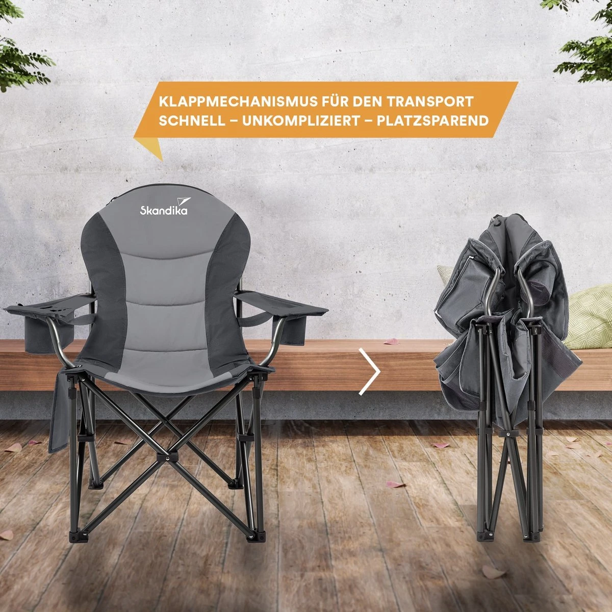 Skandika Relax Comfort Campingstoel - Campingstoel Opvouwbaar - Comfortabele Klapstoel Met Drinkhouder En Koelvak, Tot Max. 160 Kg, Opvouwbaar, Lichtgewicht | Vouwstoel Voor Kamperen, Camping, Festival, Vissen – Grijs - Afbeelding 4