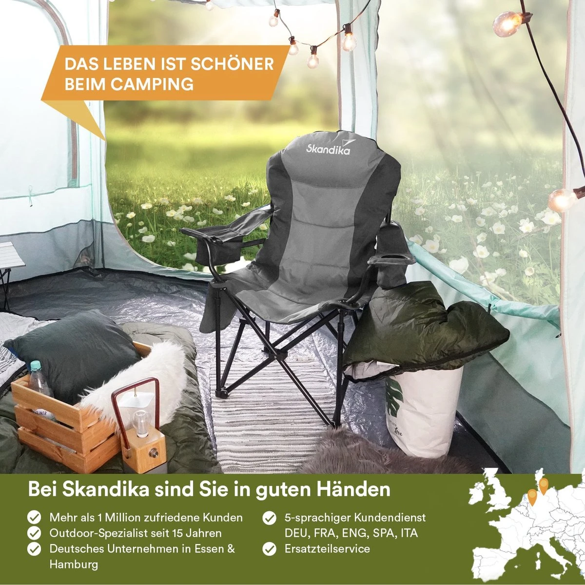 Skandika Relax Comfort Campingstoel - Campingstoel Opvouwbaar - Comfortabele Klapstoel Met Drinkhouder En Koelvak, Tot Max. 160 Kg, Opvouwbaar, Lichtgewicht | Vouwstoel Voor Kamperen, Camping, Festival, Vissen – Grijs - Afbeelding 5