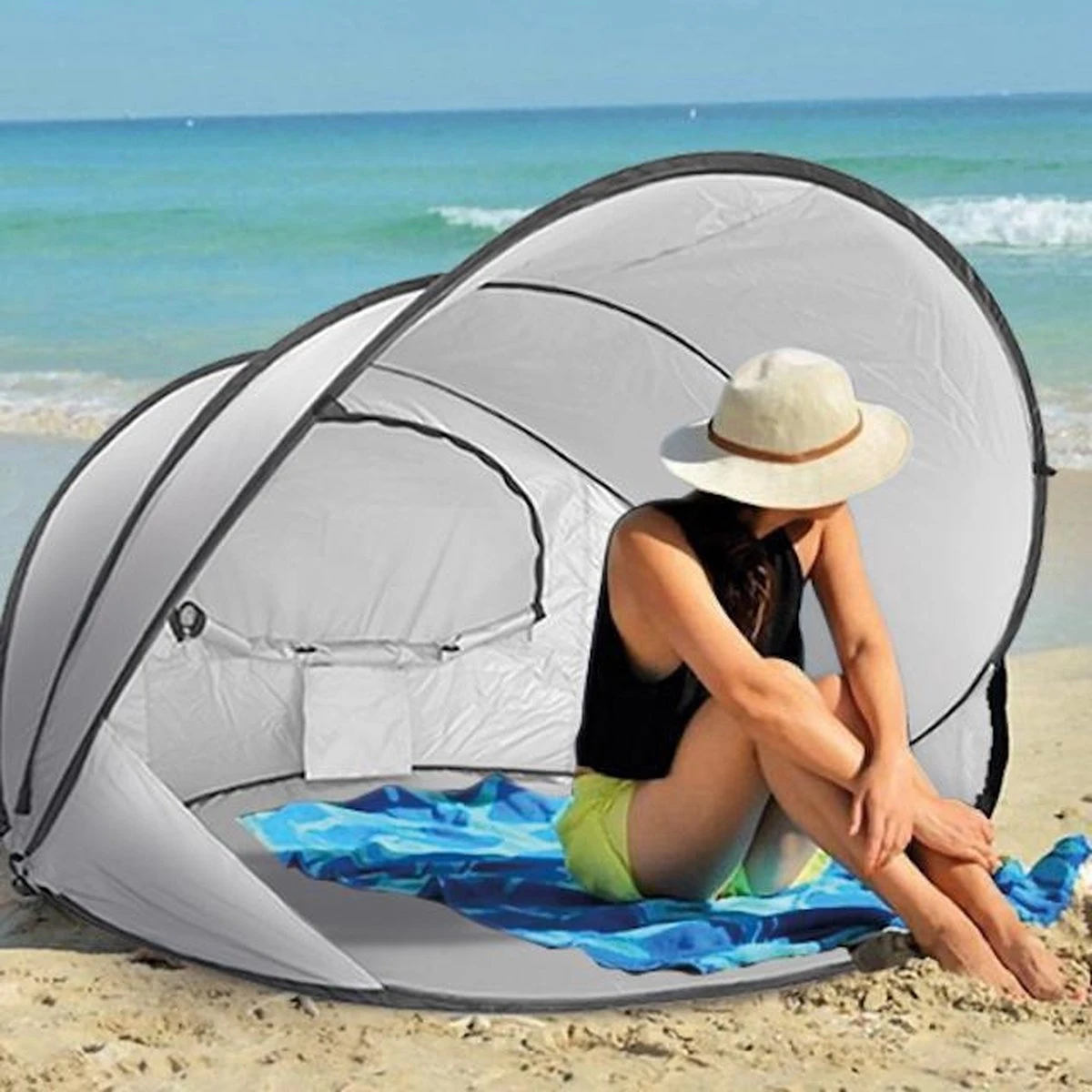 Deryan Luxe Pop Up Strandtent XXL - Anti-UV 50+ - Zilver - Afbeelding 8
