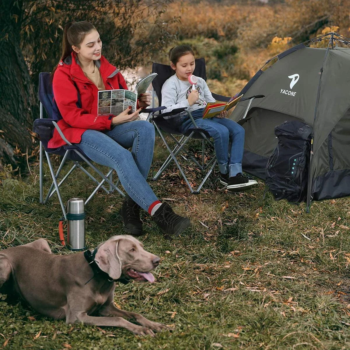 Set Van 2 Opvouwbare Campingstoelen, Klapstoelen Voor Buiten, Comfortabel, Met Armleuningen En Bekerhouders, Stabiel Frame, Draagvermogen 120 Kg - Blauw - Afbeelding 2