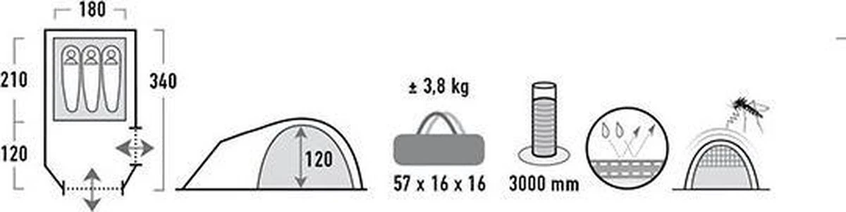High Peak Kira 3.0 Koepeltent Nimbus - Nimbus Grijs - 3 Persoons - Afbeelding 7