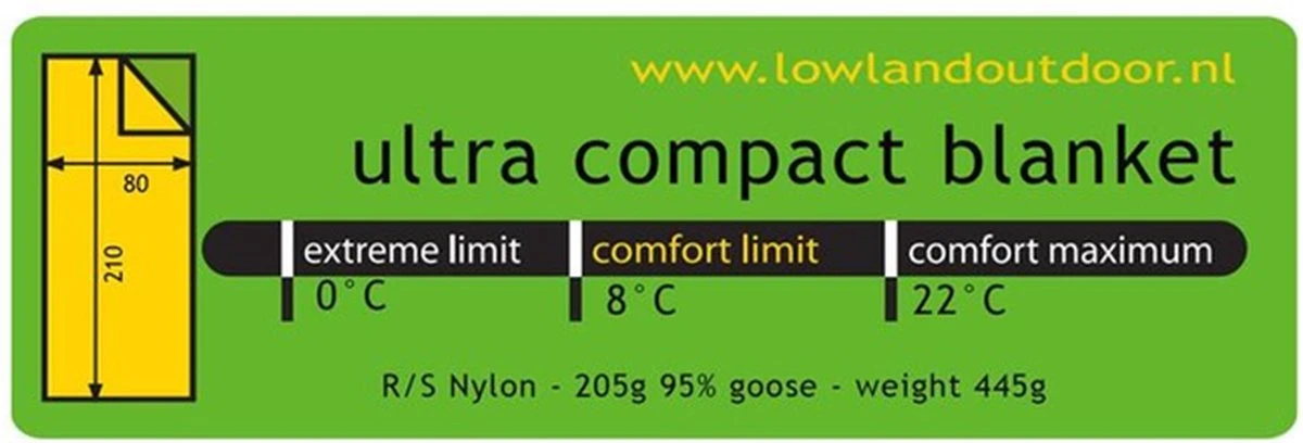 LOWLAND OUTDOOR® Ultra Compact Blanket - Donzen Slaapzak - Gewicht 495g - 210x80 Cm - Comfort Temperatuur +8°C - Afbeelding 11