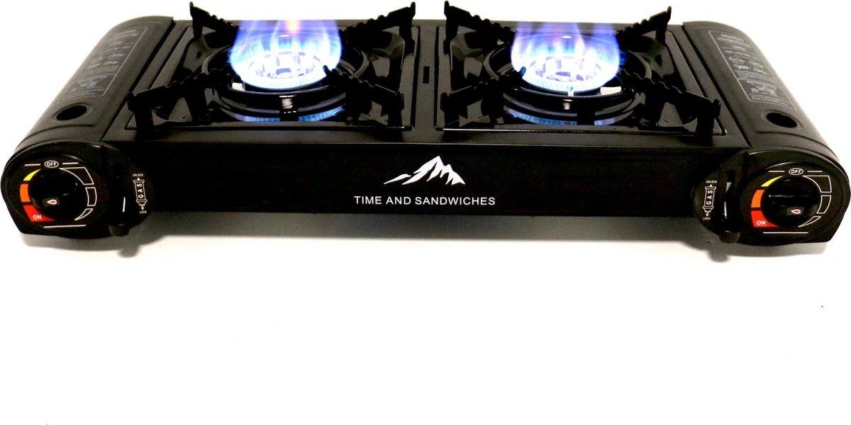 T&S - Draagbaar Dubbel Gasvuur Met Grillplaat - Camping Kooktoestel - Kookstel - Bakplaat - Gasfornuis - 2 Pits - Elektrische Ontsteking - Kookvuur - Kampeer Vuur - Afbeelding 5