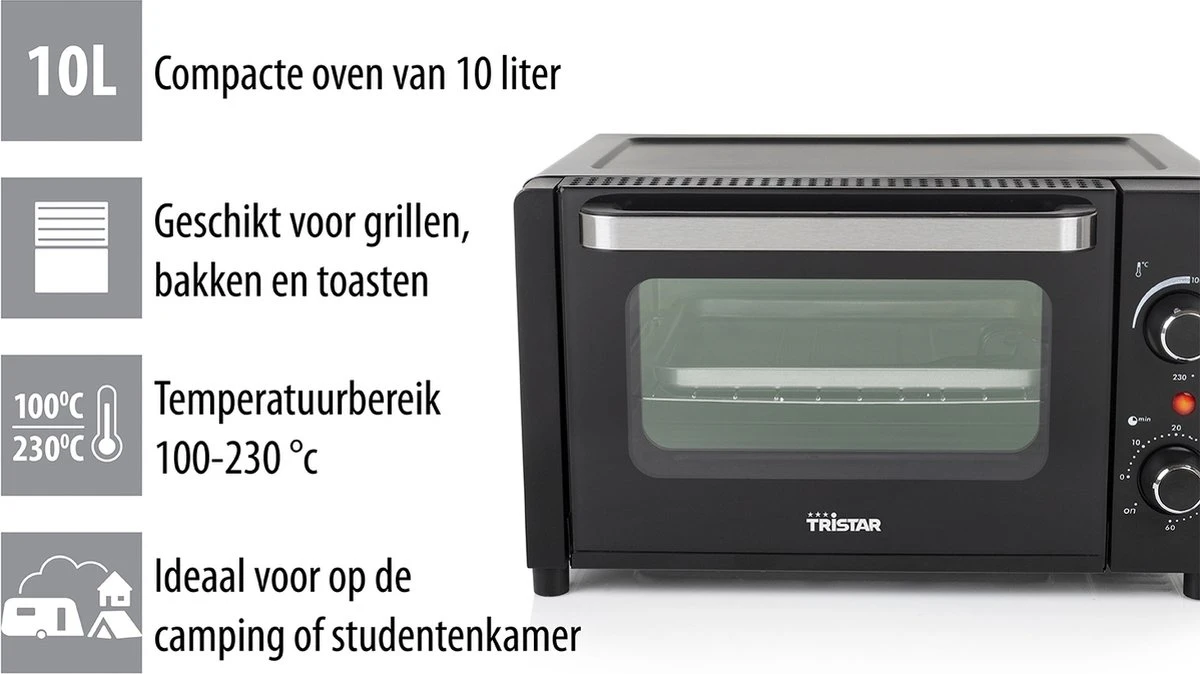 Tristar Oven OV-3615 - Camping Oven 10 Liter - 800 Watt - Vrijstaande Kleine Oven - Zwart - Afbeelding 12