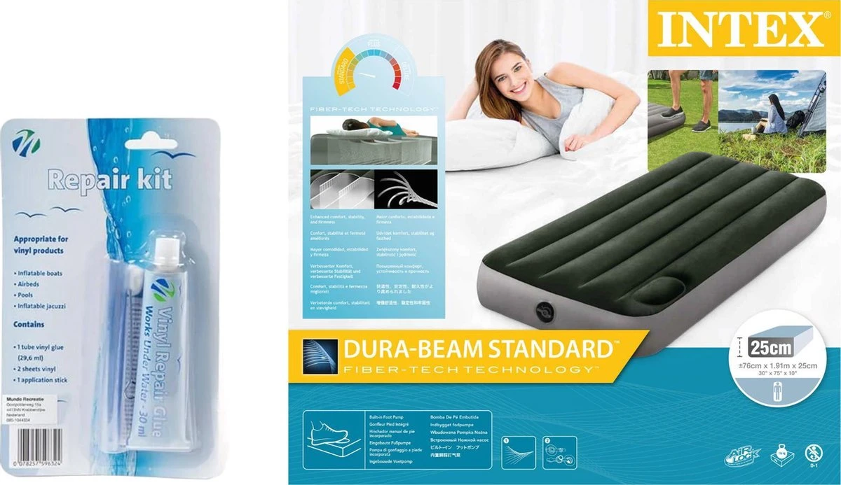 Intex Luchtbed - Downy - Formaat: Cot - B76 X L191 X H25 Cm - Ingebouwde Voetpomp- Met Reparatieset - Afbeelding 4