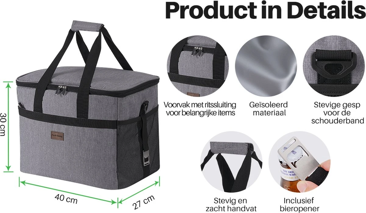 Packaway 4 Laags Geïsoleerde Koeltas - Lunchtas 30 Liter - Grijs - Afbeelding 16