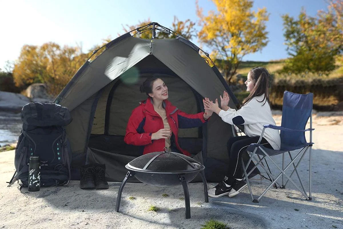 Set Van 2 Opvouwbare Campingstoelen, Klapstoelen Voor Buiten, Comfortabel, Met Armleuningen En Bekerhouders, Stabiel Frame, Draagvermogen 120 Kg - Blauw - Afbeelding 3