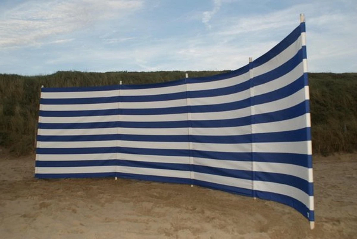 Sunline TOPPER!! Strand Windscherm Kobalt Blauw - Wit - 5 Meter Sterk Dralon Met 2 Delige Stokken 180 Cm -Doekhoogte 140 Cm