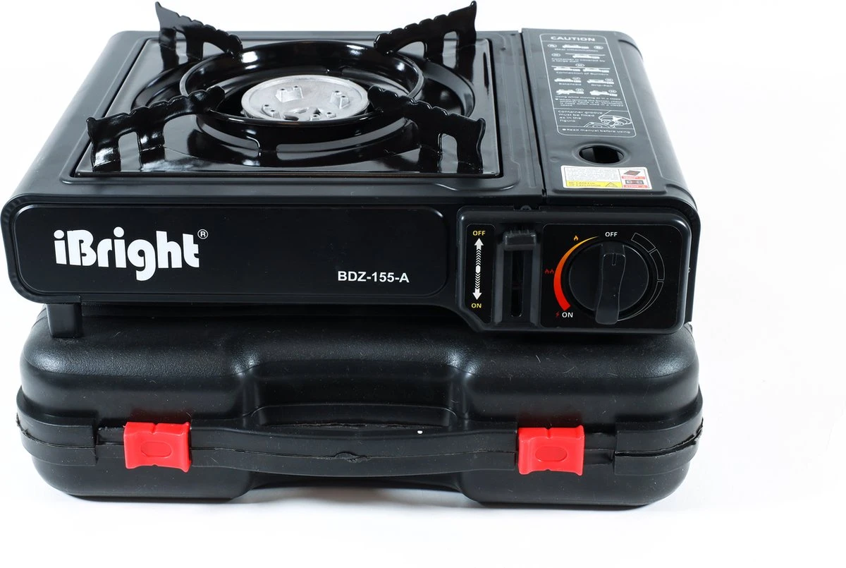 IBright Draagbare Camping Kooktoestel - Gasbrander - 1 Pits Gaspit - Elektrische Ontsteking - 2900 Watt - Met Koffer - Zwart - Afbeelding 3