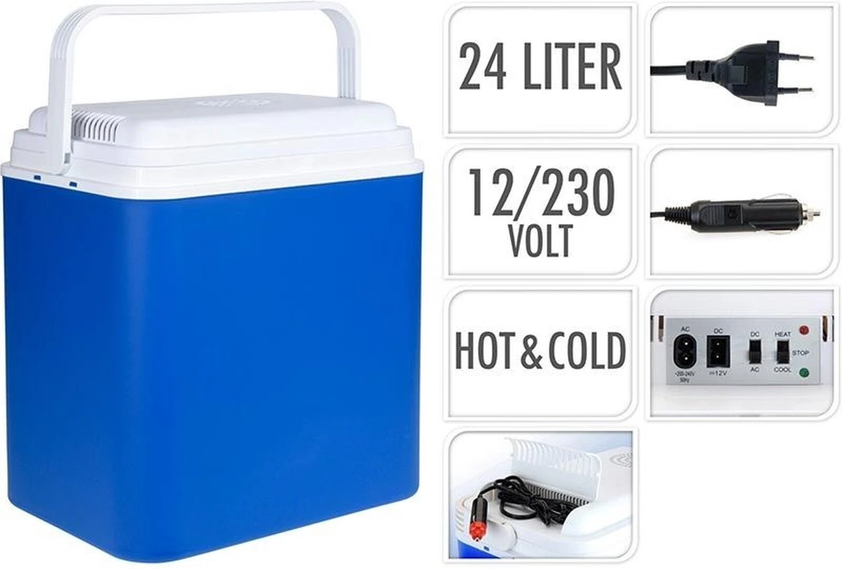 Excellent Cool Solutions - Draagbare Koelbox - Met Verwarm Functie - Blauw/wit - 24 Liter - 12V & 230V - Afbeelding 5