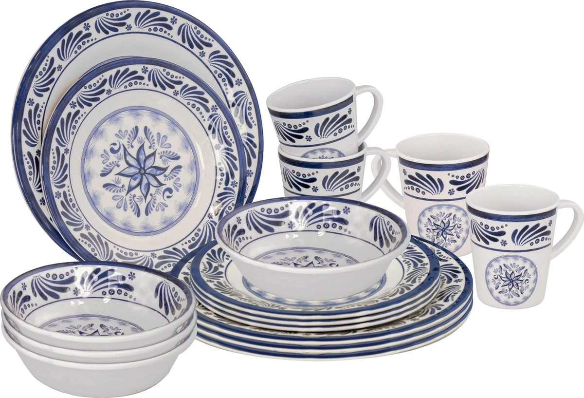 Bo-Camp - Servies - Campingbord - 16-Delig - Old Dutch - Blauw Servies