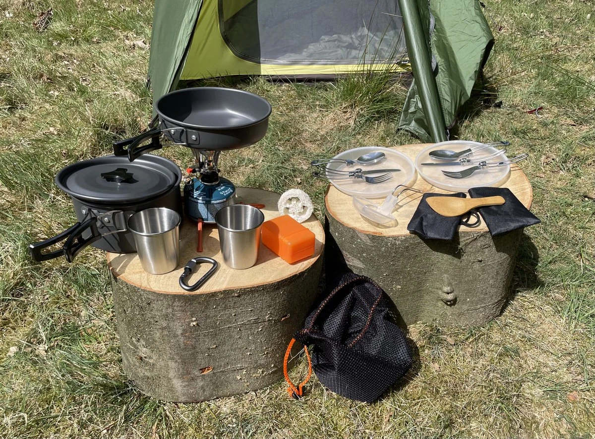 Hikr® Camping Pannenset - Complete 22-delige Kookset - Lichtgewicht - Kookgerei Servies - Outdoor - BPA-vrij - Keukengerei Set - Afbeelding 6