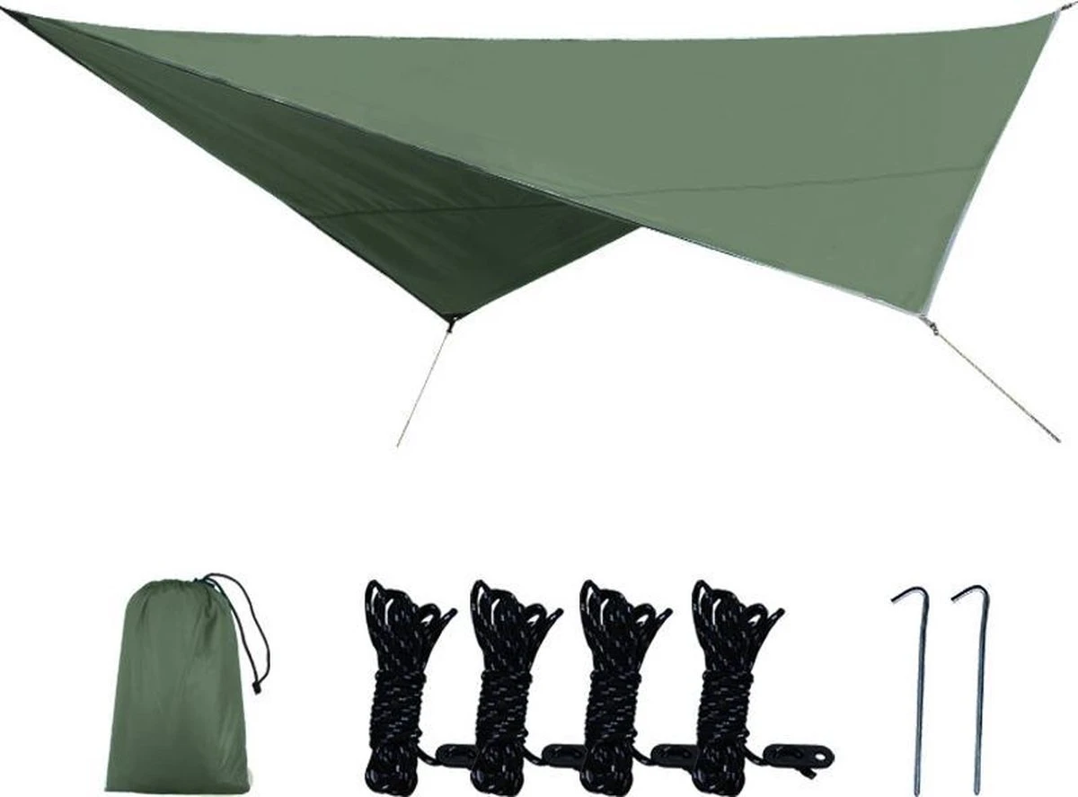 Merkloos TDR - Outdoor Draagbaar Zonnescherm Met Opbergtas - Waterdicht - Tarps Voor Kamperen 300 *300cm - 3-4 Personen -Leger Groen