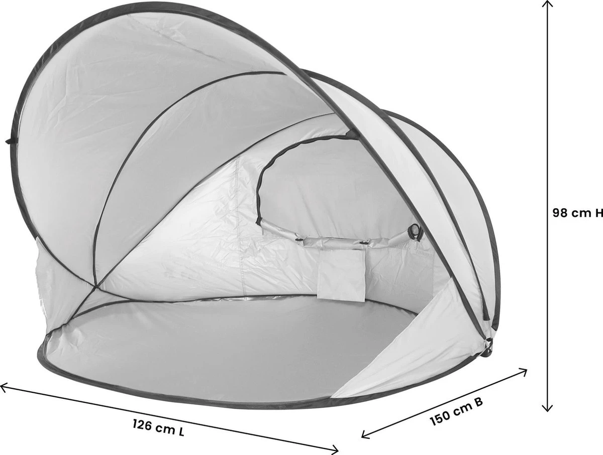 Deryan Luxe Pop Up Strandtent XXL - Anti-UV 50+ - Zilver - Afbeelding 16