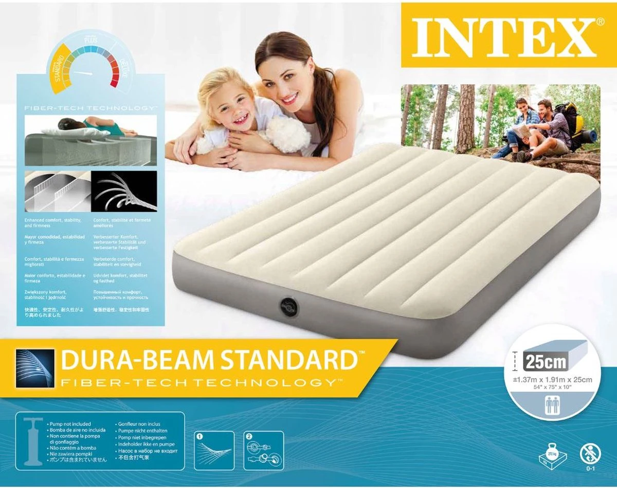 Intex Luchtbedset Intex Luchtbed - Twijfelaar - 137 X 191 X 25 Cm - Beige + Intex Elektrische Pomp - 650 Liter/min + Hoeslaken Zwart + Reparatieset - Afbeelding 6