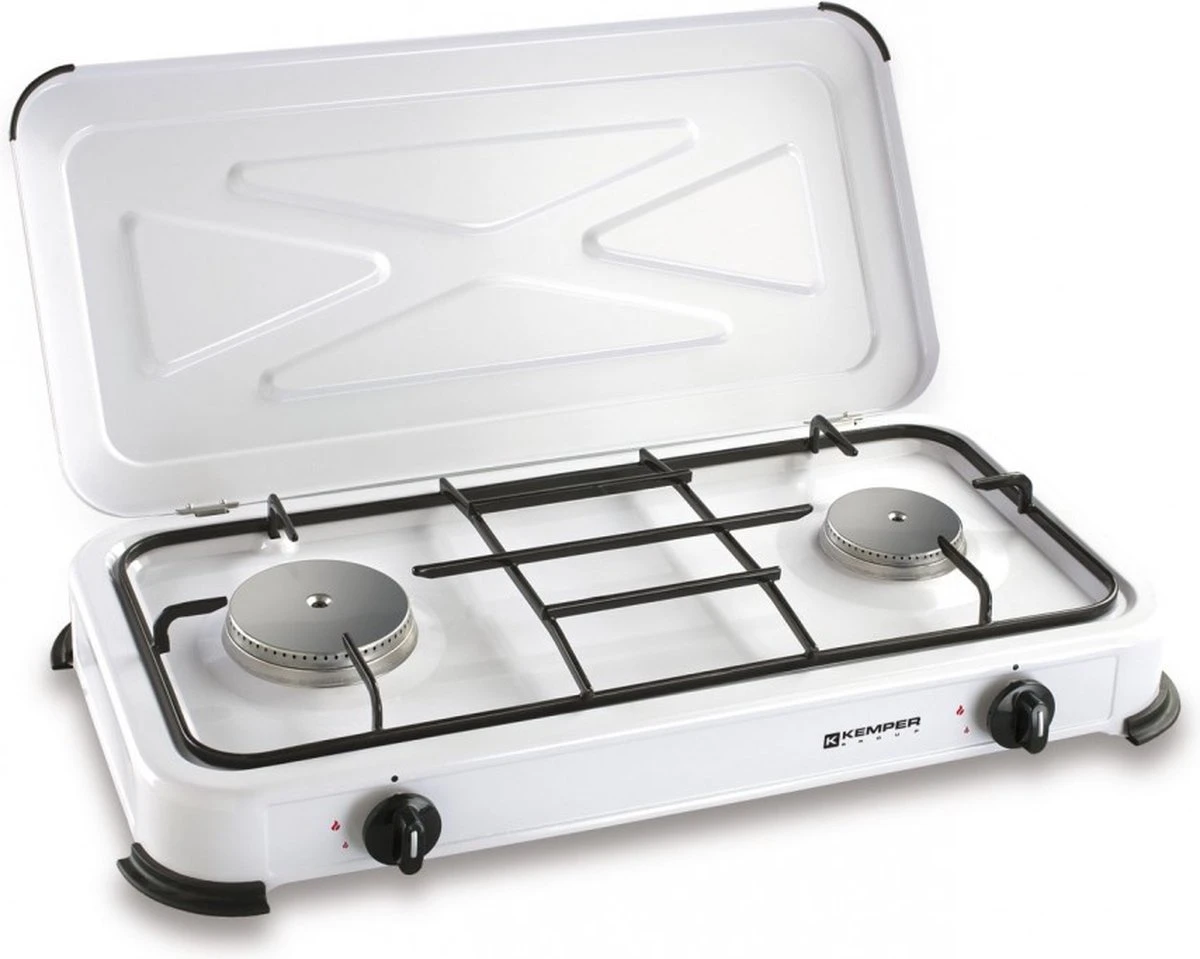 Kemper Gas Kooktoestel - Campingkooktoestel - INCLUSIEF Installatiesetje - Met 2 RVS Branders - 2600W - Afbeelding 3