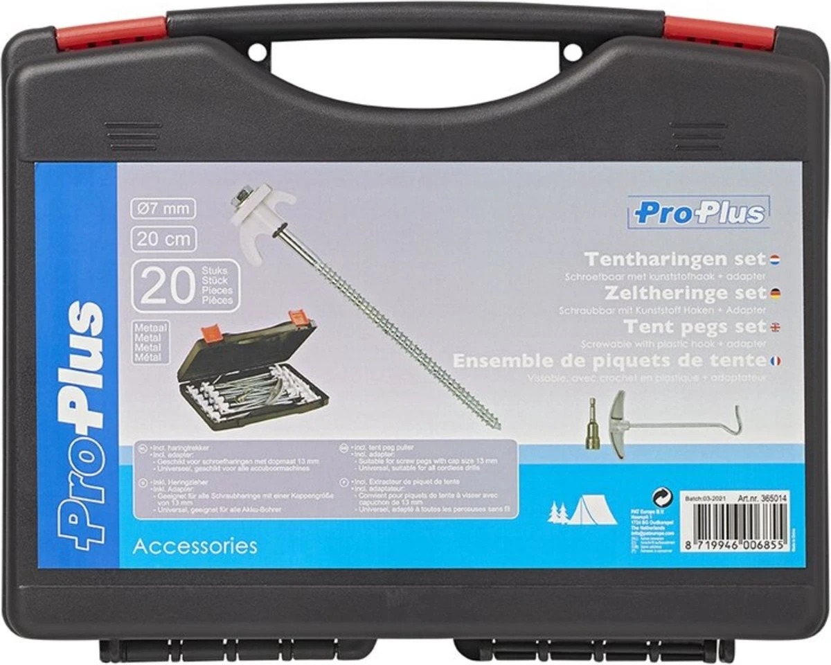 PROPLUS Pro Plus Tentharing Set - 20 Stuks - Ø 7 X 200 Mm - Schroefbaar - Adapter + Koffer - Afbeelding 5